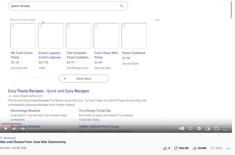 Jose Mier Youtube screenshot of Recipe search