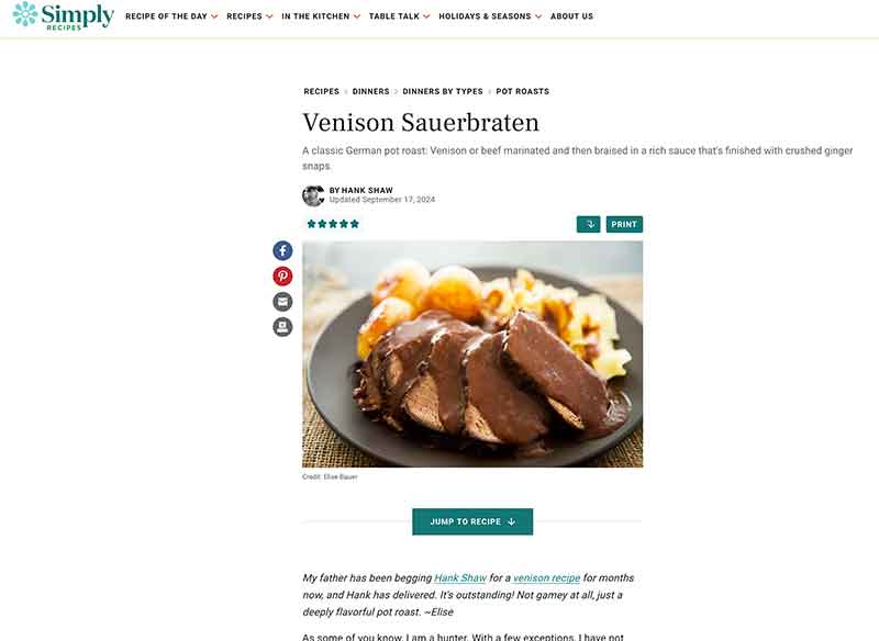 Jose Mier Sun Valley venison sauerbraten