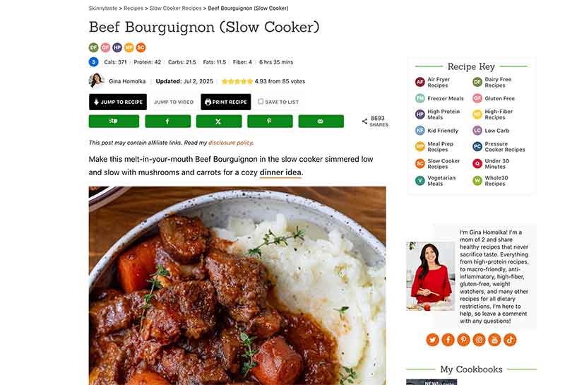 Skinny Taste's beef bourguingon Jose Mier Sun Valley, CA